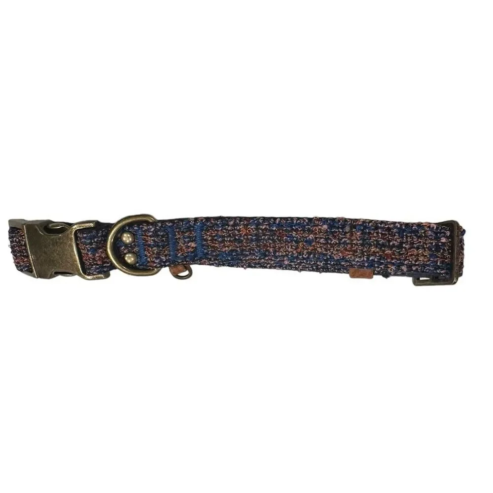 Top Paw Tweed Adjustable Boucle Dog Collar Size XS X-Small Blue‎ Purple Brass